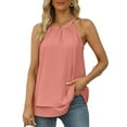 thumbnail image 1 of Womens Halter Tank Tops Summer High Neck Double Layers Sleeveless Tops, 1 of 4