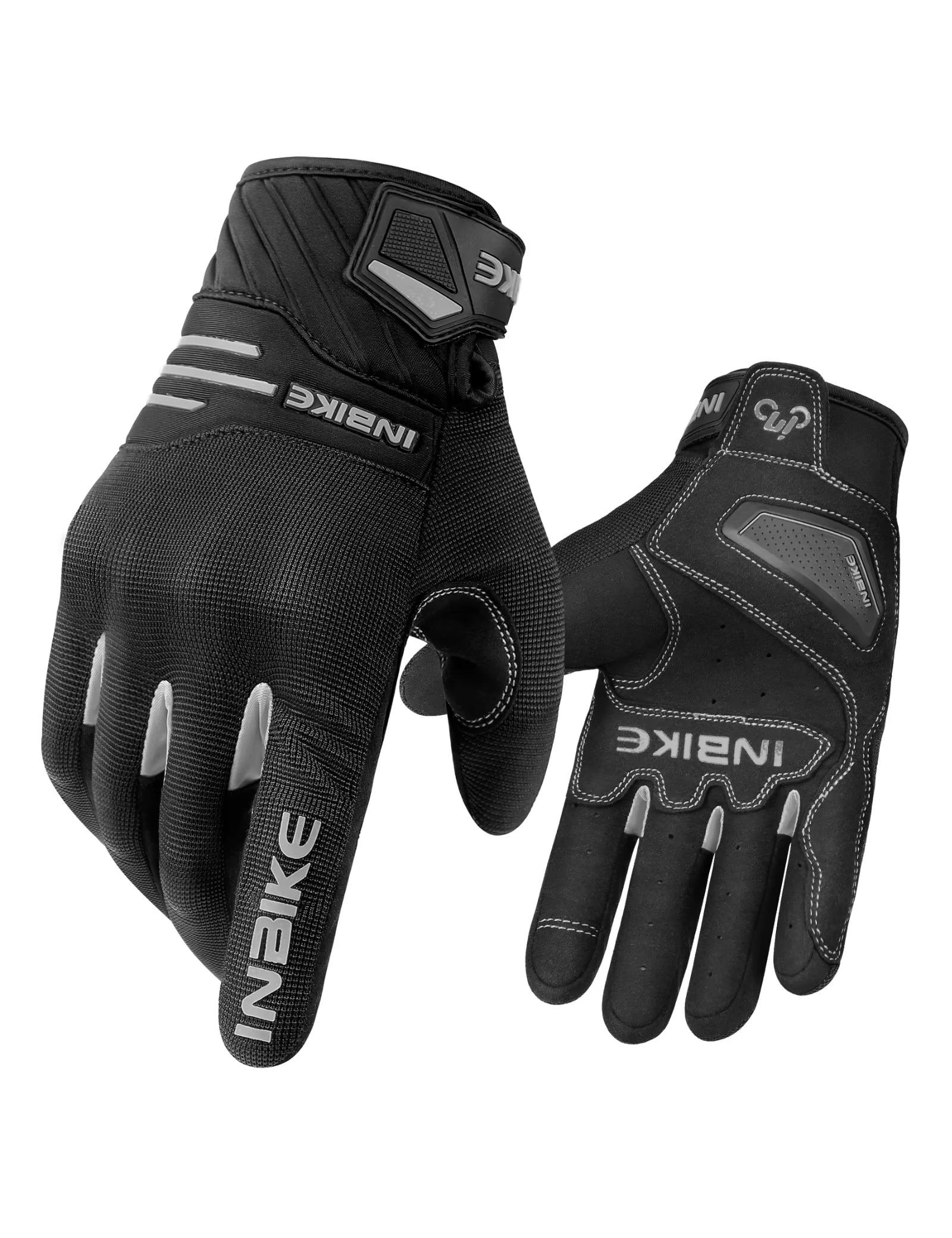 INBIKE Motorcycle Gloves MTB Touchscreen with Thicken Padded & TPR Knuckle Protection Road Bike Gloves Black X-Large