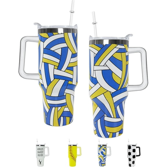 40 oz Unique Volleyball Gifts Tumbler with Handle Straw Lid 40oz Volleyball Lover Gift for Men Women Double Stainless Steel Insulated Volleyball Cups Travel Coffee Mug Volleyball Water Bottle