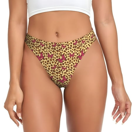 Thongs for Women - fashion butterfly yellow leopard No Show Seamless Womens Thongs Underwear  Soft Stretch G String Thongs for Women Cuteness Ladies Thong Bikini Panties Briefs