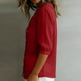 thumbnail image 4 of 3/4 Length Sleeve Womens Tops Button Down V Neck Summer Shirts Casual Slim Fit Peter Pan Collar Shirt, 4 of 6