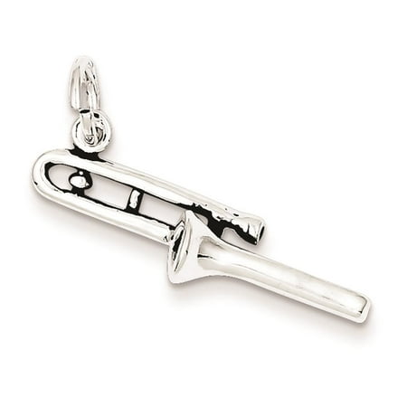 925 Sterling Silver Antiqued 3-D Trombone Polished 16mm x 25mm Charm Pendant