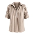 thumbnail image 5 of Admvng Women's Striped Lapel Blouse Short Sleeve Casual Relaxed Fit Tops, 5 of 6
