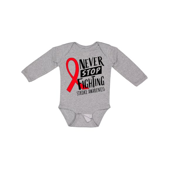Inktastic Never Stop Fighting Stroke Awareness Red Ribbon Boys or Girls Long Sleeve Baby Bodysuit