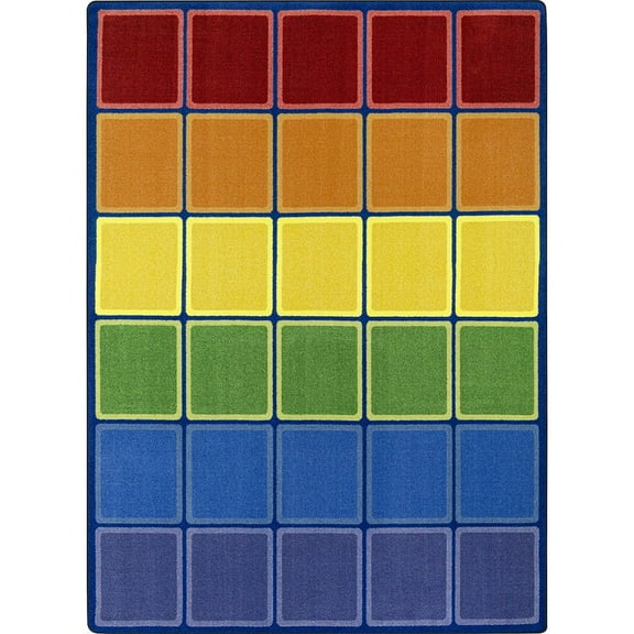 Joy Carpets Kid Essentials Rainbow Blocks 7'8" x 10'9" Area Rug in Color Multi