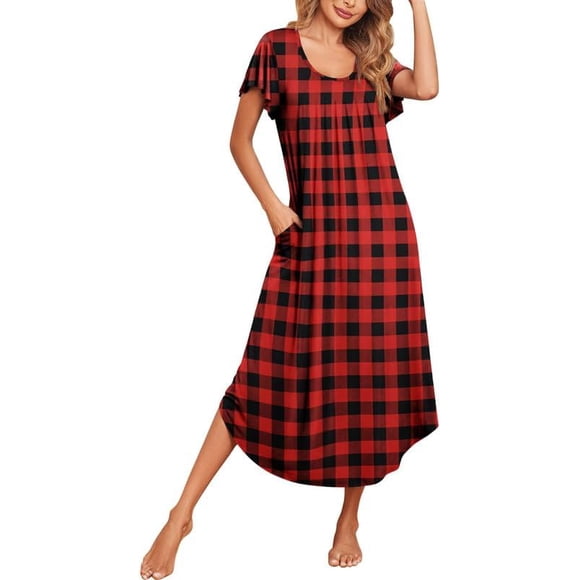 Ekouaer Women's Nightgowns Long Sleepshirt Short Flare Sleeve Sleepwear Soft Night Shirts with Pockets M-3XL