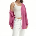 thumbnail image 6 of Feancey Lightweight Cardigans for Women Dressy Casual Waffle Knit Cardigan Drop Shoulder Long Sleeve V Neck Button Blouses Hot Pink L, 6 of 10