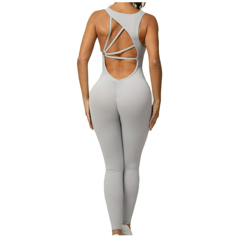 YWDJ One Piece Womens Jumpsuits Casual Summer Workout Backless Trendy Slim  Fit Yoga Long Pant One-piece Sport Jumpsuit Running Fitness out Tight Pants