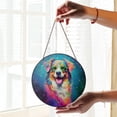 thumbnail image 2 of Hippie Australian Shepherd Portrait oil painting Watercolor Tie-dye Vintage Stained Glass Suncatcher Aussie Dog Lover Gifts Window Hanging Sign Decor - 00015, 2 of 5