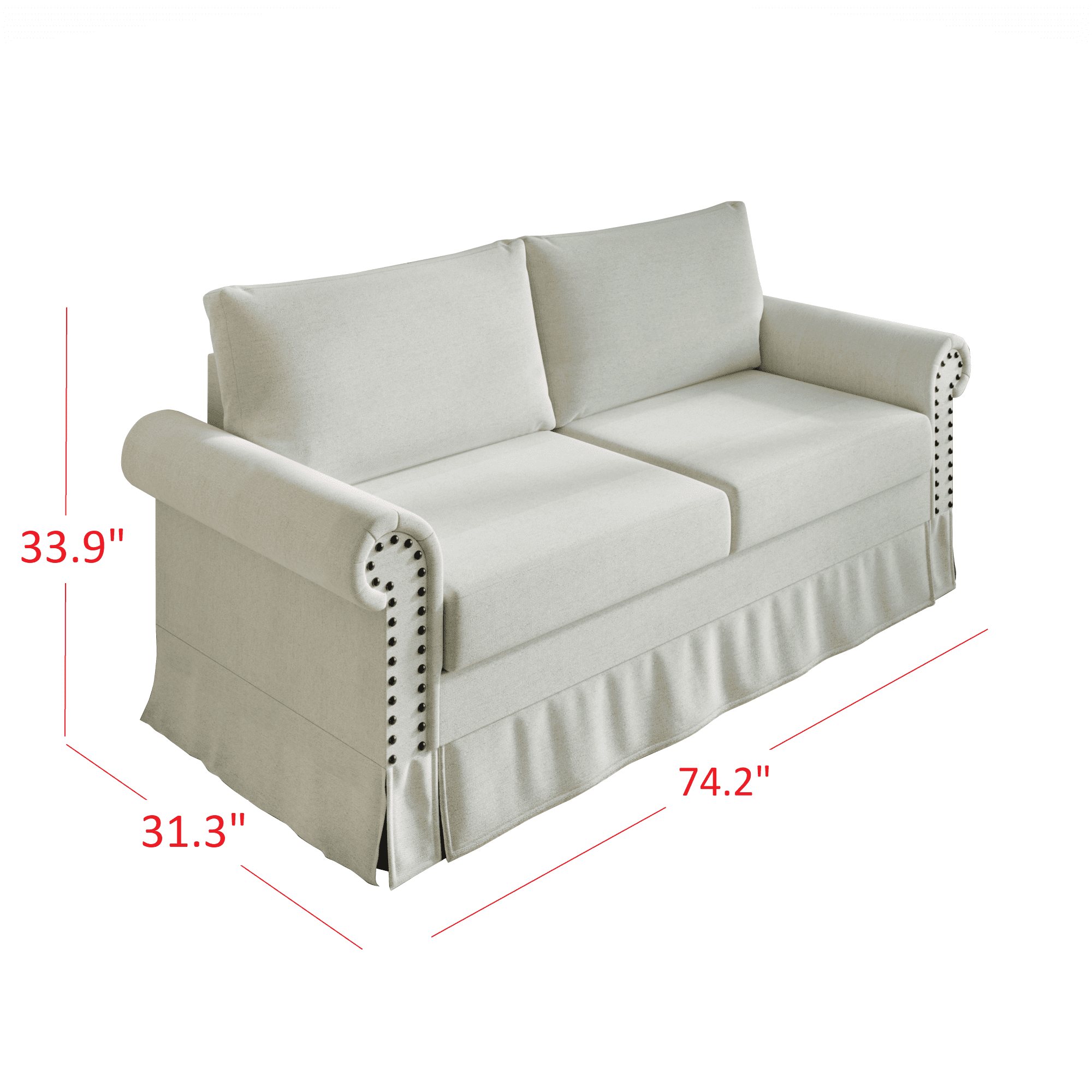 Home Design Emerson Rolled Arm 3-Seater Sofa, Upholstered with Nailhead Trim, Classic Warm Gray Fabric