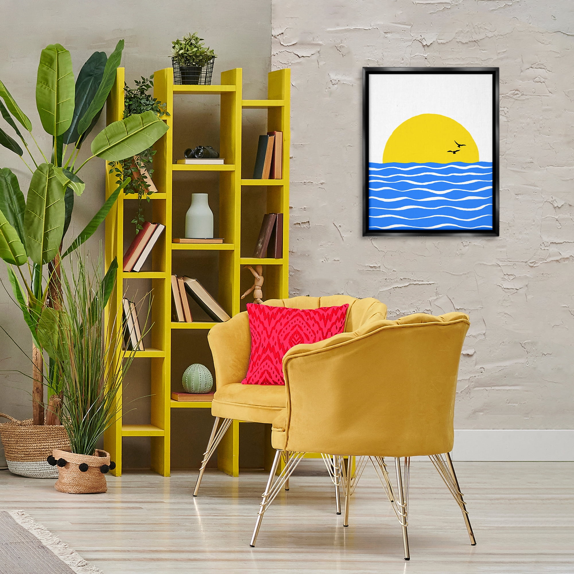 Stupell Industries Birds & Blue Sea Nautical & Beach Painting Black Floater Framed Canvas Art Print Wall Art, 17 x 21