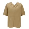 thumbnail image 3 of Ruyang Teen Girls Cotton Linen Short Sleeve Lapel Solid Baggy T Shirts Summer Lightweight Breathable Workout Tee Tops, 3 of 9