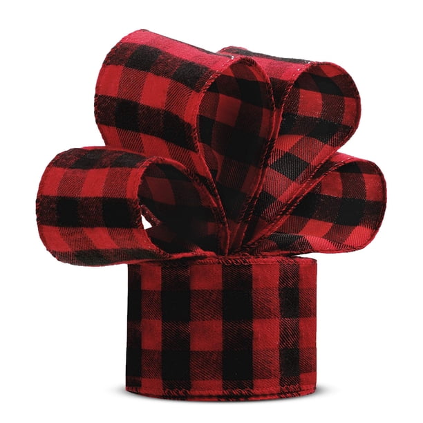 Matsuzay Accesorio de cinta con cable de lino navideño, tela de arpillera a cuadros, ambiente navideño, decoración a cuadros, envoltura artesanal para Kits de decoración para fiestas negro rojo 5m Matsuzay HA009056-01