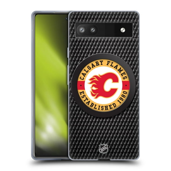 Head Case Designs Officially Licensed NHL Calgary Flames Puck Texture Soft Gel Case Compatible with Google Pixel 6a