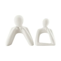 Danya B. Hans Tanka Cream Abstract Two Piece Thinking Couple Decorative Accent Matte Ceramic Sculpture Figure Set