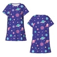 thumbnail image 5 of Salouo Space Print Short Sleeve Sleepshirt for Womens Comfy Nightgown Scoopneck Cute Nightdress Ruffle -Small, 5 of 7