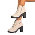 thumbnail image 5 of Womens Ankle Boots, Chunky Heel Lace Up Booties Side Zipper Round Toe Platform Lug Sole Combat Boots for Fall Winter Shoes, 5 of 6