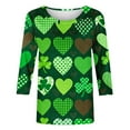 thumbnail image 6 of LEKWK St Patricks Day Shirt White Striped Shamrock Round Neck 3/4 Sleeve Casual Tops Clover Graphic Splice Festival Tee, 6 of 6