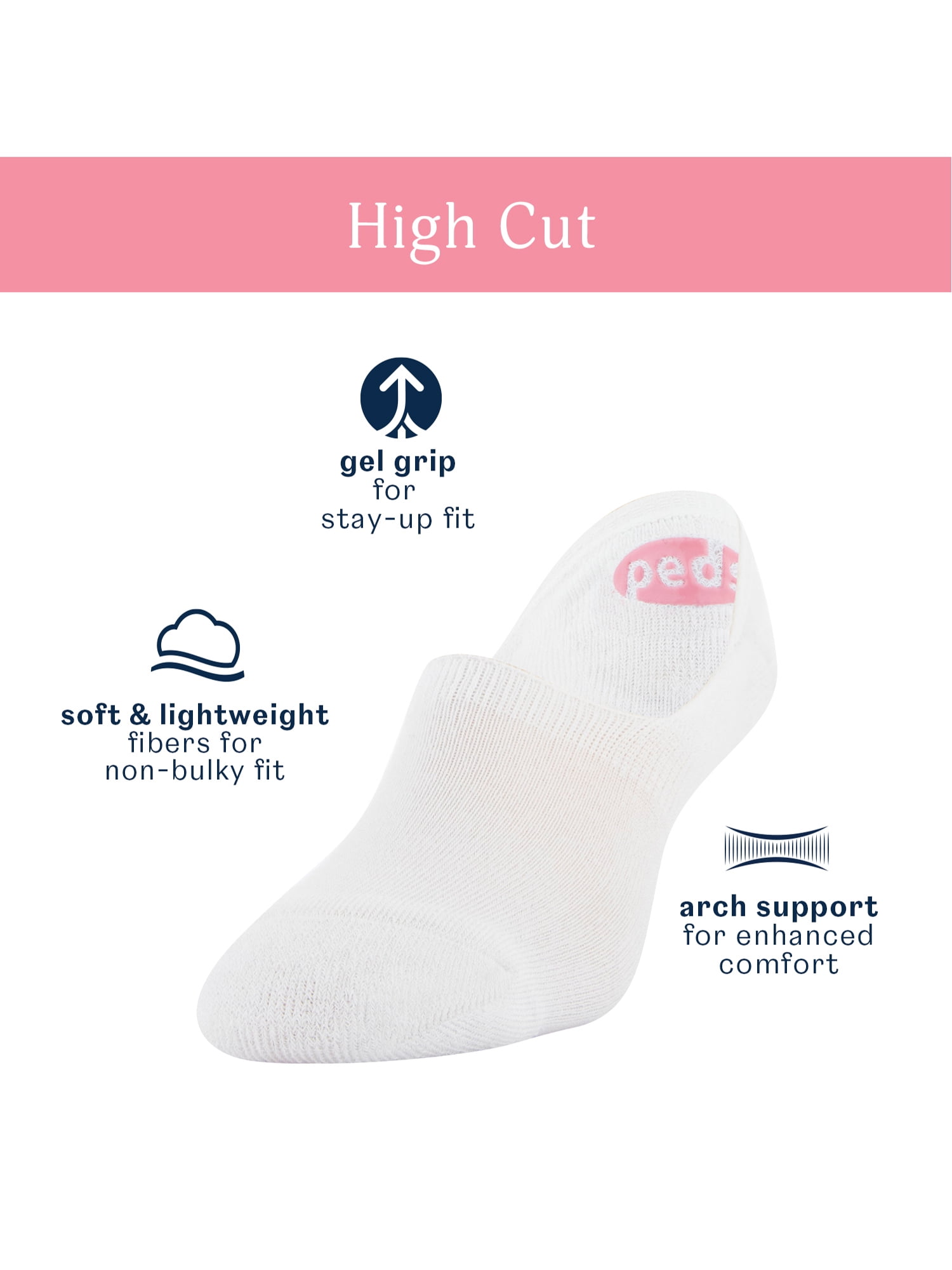 PEDS Women's High Cut Lightweight Liner Socks, 6 Pairs