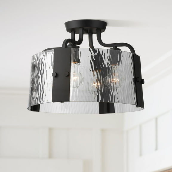 Possini Euro Design Hanniger 16 1/4" Modern 4-Light Semi Flush-Mount Ceiling Light Fixture Kitchen Foyer Round Black Finish Glass