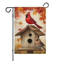 Fall Cardinals on Birdhouse with Leaves Fall Garden Flags 12.5"x18" Double Side,Small Yard Flags for Outside,Outdoor Fall Decor,Autumn Funny Garden Flag Yard Decoration