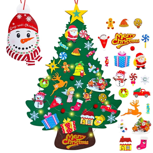 Árbol de Navidad de fieltro Dailivify de 90 cm con calendario de adviento y 33 adornos