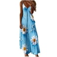 thumbnail image 1 of USSUMA Sundresses for Women Casual Summer Women's Summer Floral Boho Sleeveless Spaghetti Strap Cami Long Maxi Dress Daisy Print V Neck Backless Beach Sundress, 1 of 5