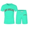 thumbnail image 3 of Short Sets for Men Los Angeles Graphic Short Sleeve Crewneck T Shirt and Shorts 2 Piece Matching Set Mens Summer Outfits, 3 of 5