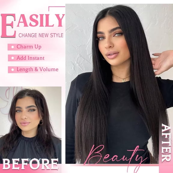 WEIF-Clip in Hair Extensions Real Human Hair, 100g/3.6oz, Clip in 100% Brazilian Remy Human Hair Extension for Women, Double Weft 8pcs Per Set with 18 Clips 1B Natural Black 16 Inch