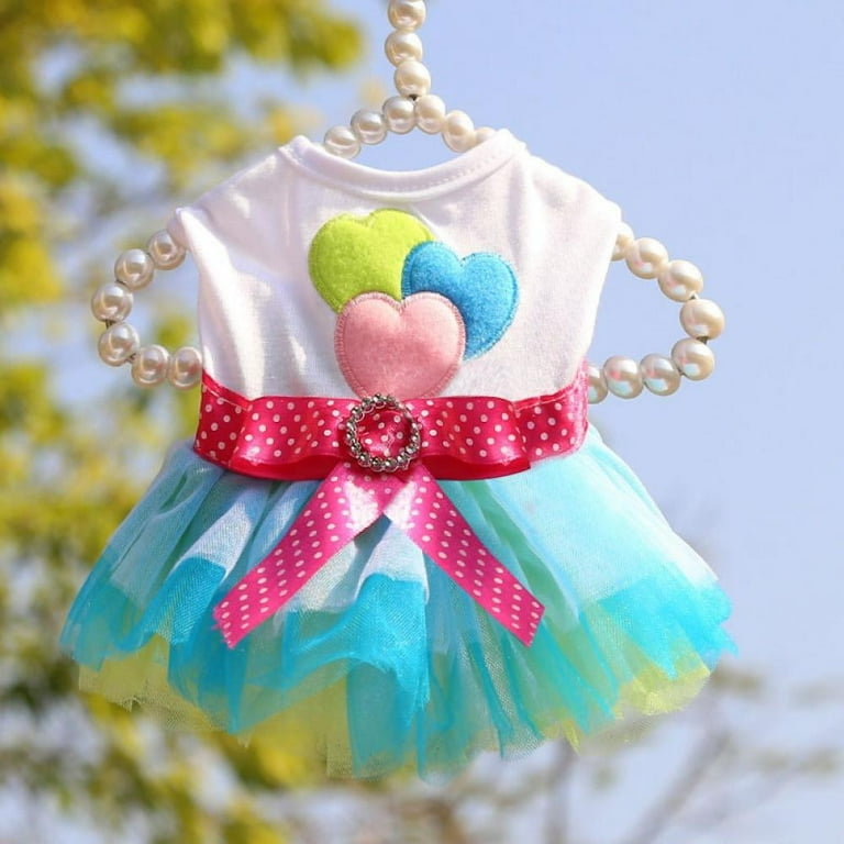 Popvcly Cute Girl Dog Dress with Bownot Embroidery Cat Tutu Skirt Costume for Small Medium Dog and Cat