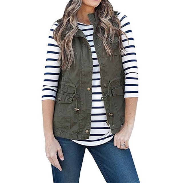 ZAXARRA Woman's Waistcoat Cardigan Solid Color Lapel Zipper Casual Jacket