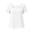 thumbnail image 5 of WRFWUL Womens Cotton Linen Tops Square Neck Short Sleeve Shirts Ruffle Trim Loose Fit Solid Color Blouses Summer Casual Vacation Clothing, 5 of 6