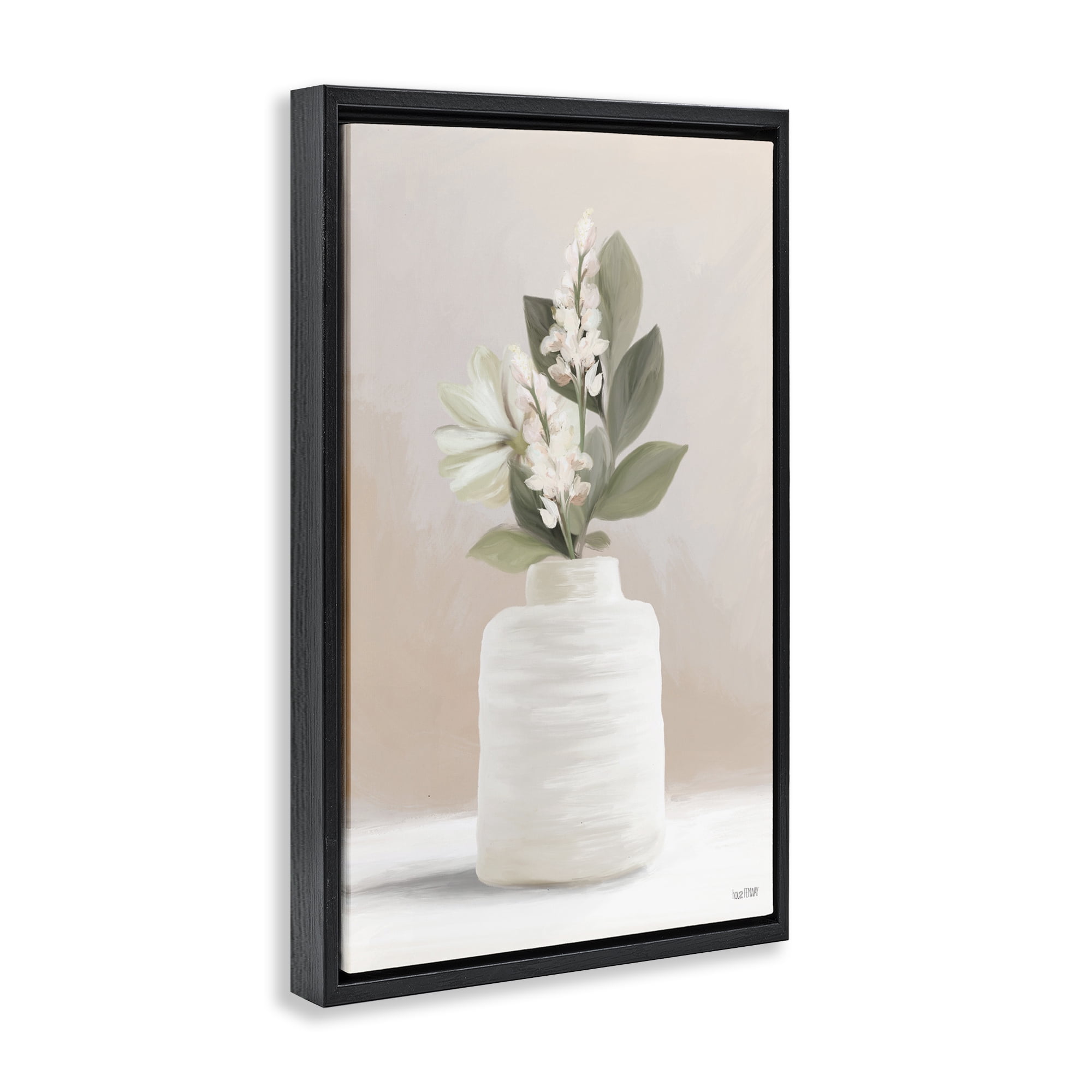 Stupell Industries Simple Potted Herb Botanical & Floral Painting Black Floater Framed Art Print Wall Art, 21 x 31