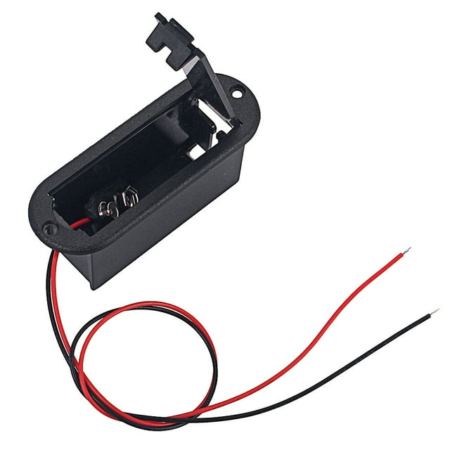 9V Professional Battery Holder Case for Active Guitar Bass Pickup Use With Battery Cable(Black)