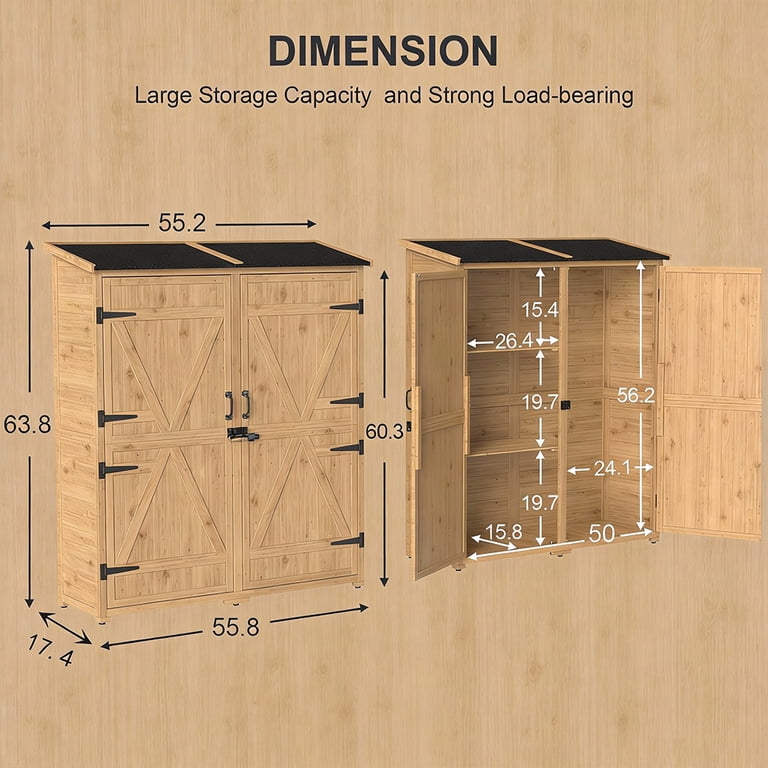 Aiho Lockable Wooden Cabinet, Outdoor/Backyard Adjustable Storage