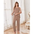 thumbnail image 4 of Ekouaer Maternity Nursing Robe Set 3 Pieces Sleeveless Top, Pregnancy Pants & Robe Double Layer Pajamas, 4 of 6