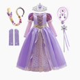 thumbnail image 1 of Vestido de Cosplay de princesa Rapunzel para niña, Vestido de fiesta de Halloween para niños, vestidos de cumpleaños y Navidad con corona, varita, guantes, conjunto de peluca Fivean unisex, 1 of 2