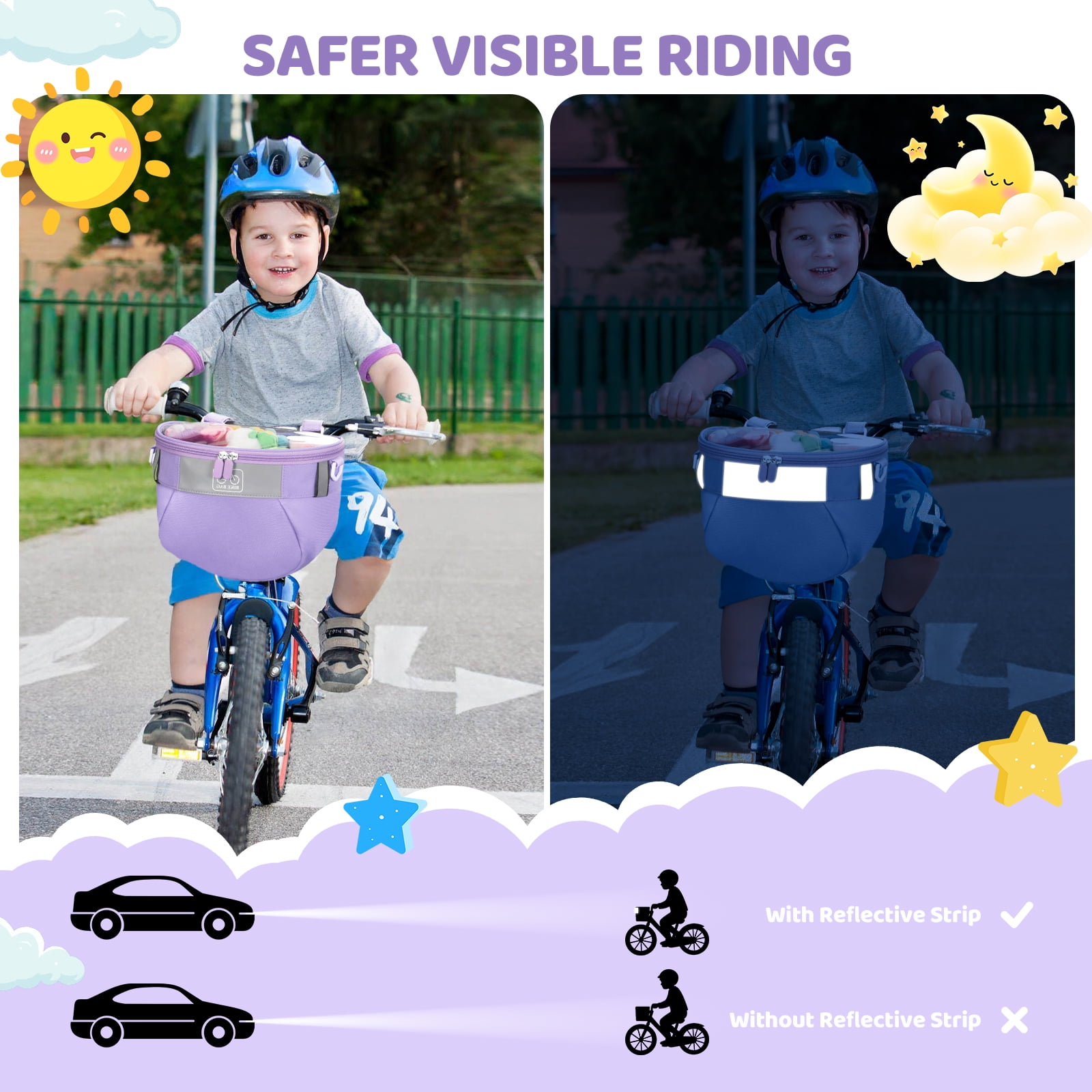 AYAOQIANG Kids Bike Basket,Front Handlebar Bag for Kids Girls Bikes, Semicircle Bike Basket with Zipper for Child Tricycle Bicycle