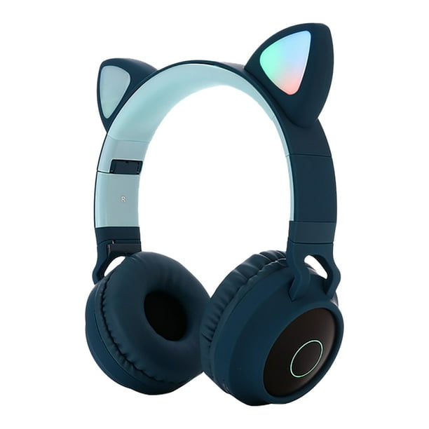 Auriculares con orejas de gato Auriculares estéreo inalámbricos en la oreja Auriculares para juegos con Bluetooth de dibujos animados