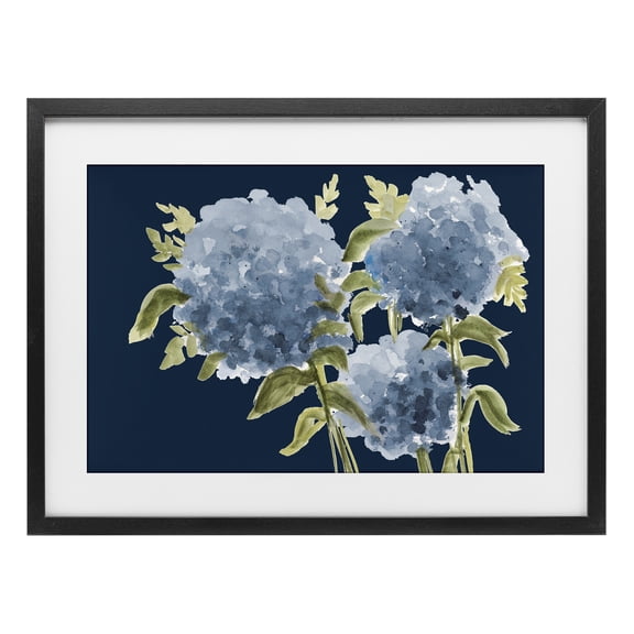 Stupell Industries Transitional Blue Hydrangeas on Indigo Black Framed Print Under Glass, 23 x 17, by Janice Gaynor