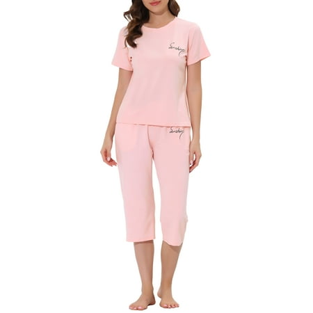 

cheibear Women s Lounge Sleepwear Pajama Round Neck Capri Nightwear PJ Set