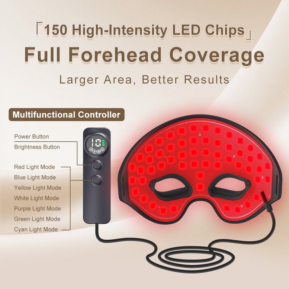 Red Light Eye Mask, 7-Color Photon Therapy Mask, 50 LED Bulbs and Auto-Shut Off, Under Eye Red Light Therapy Device for Relieve Eye Bags, Dark Circles and Puffiness, Smoothing Fine Lines
