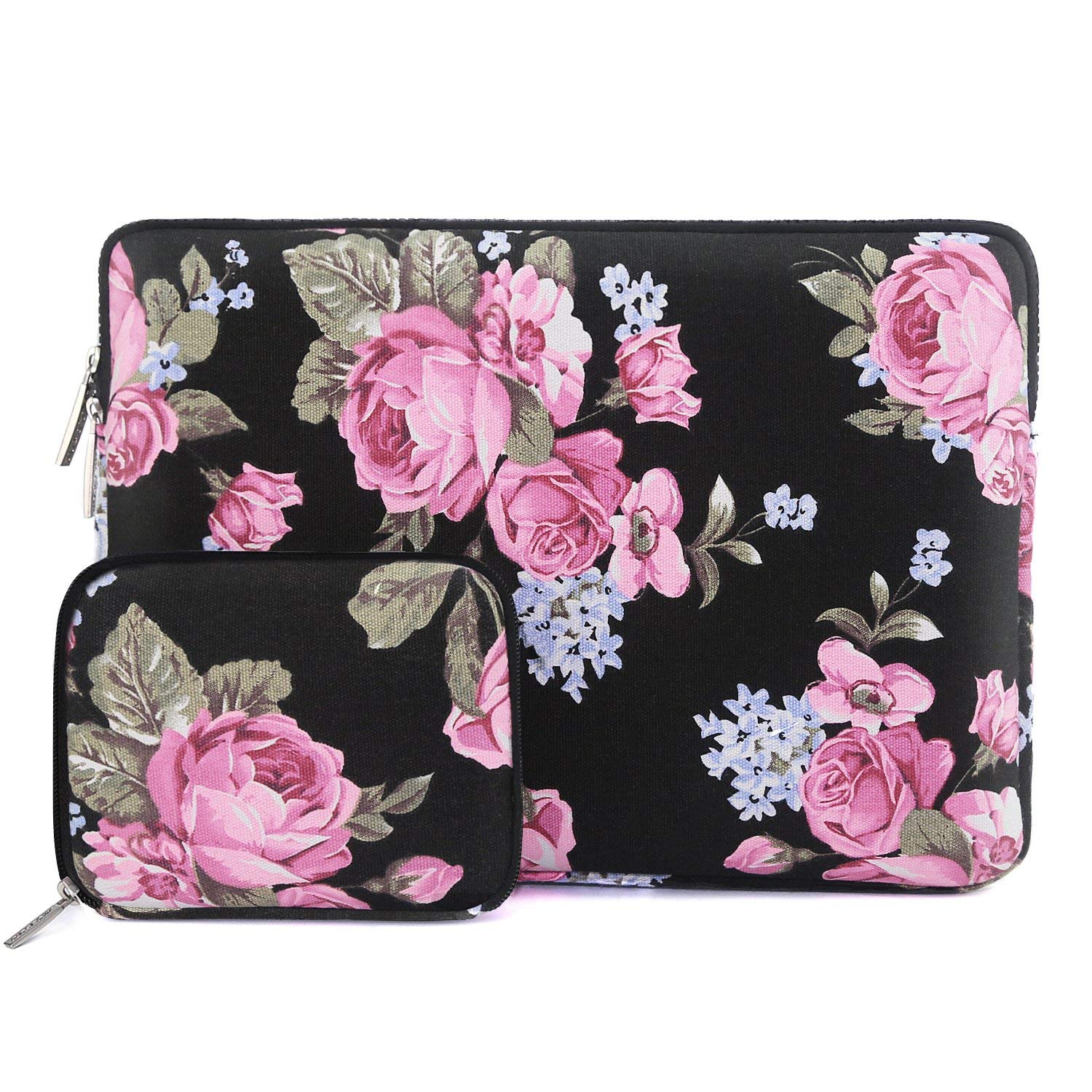 Mosiso 2017/2016 MacBook Pro 13 Inch Sleeve (A1706/A1708)/Microsoft New Surface Pro 2017/Surface Pro 4/3 Peony Pattern Canvas Laptop Bag Protective Carrying Cover with Small Case, Black - image 1 of 6
