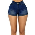 thumbnail image 2 of adviicd Women's Stretchy Denim Mid Rise Jean Shorts with Pockets (Dark Blue, S), 2 of 6