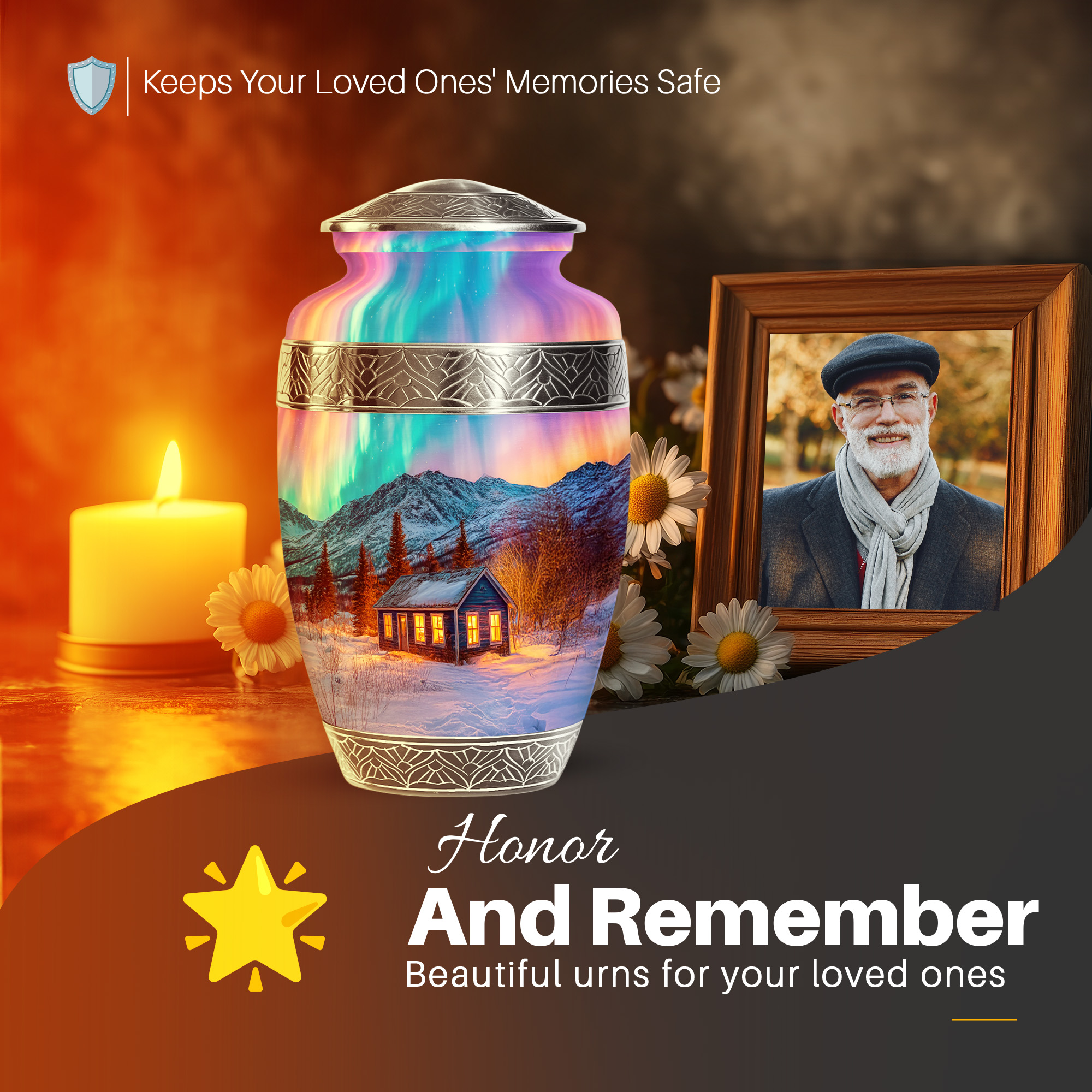 YATSKIA Northern Lights Large Cremation Urns for Human Ashes Adult Mother and Father, Funeral Burial Urn for Adult Ashes, (200 Cubic, Large 10 Inch)