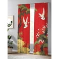 thumbnail image 4 of Sheer Curtains 84 Inches Long, Red Traditional Light Filtering Window Curtains for Living Room/Bedroom, Vintage Crane Pine Flowers Natural Rod Pocket Voile Sheer Curtain Drapes, 52"W x 84"L, 2 Panels, 4 of 8