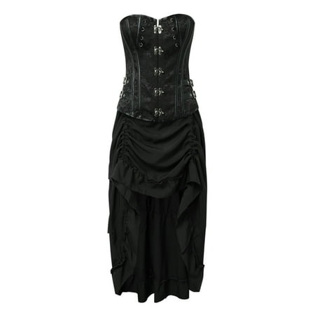 LARUYEKO Women s European Court Corset Brown Split Suit Shapewear Gothic Corset Dress Long Sleeve Hooded Poncho Gothic Punk Clothing Teen plus Size Gothic Clothing Sexy Dress for Women Gothic Wedding