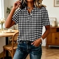 thumbnail image 2 of Garbnen Plaid Women Polo Shirt Raglan Collared Henley Short Sleeve Tops for Women Color Block Casual Dressy Work Golf Shirts Women Black XL, 2 of 7