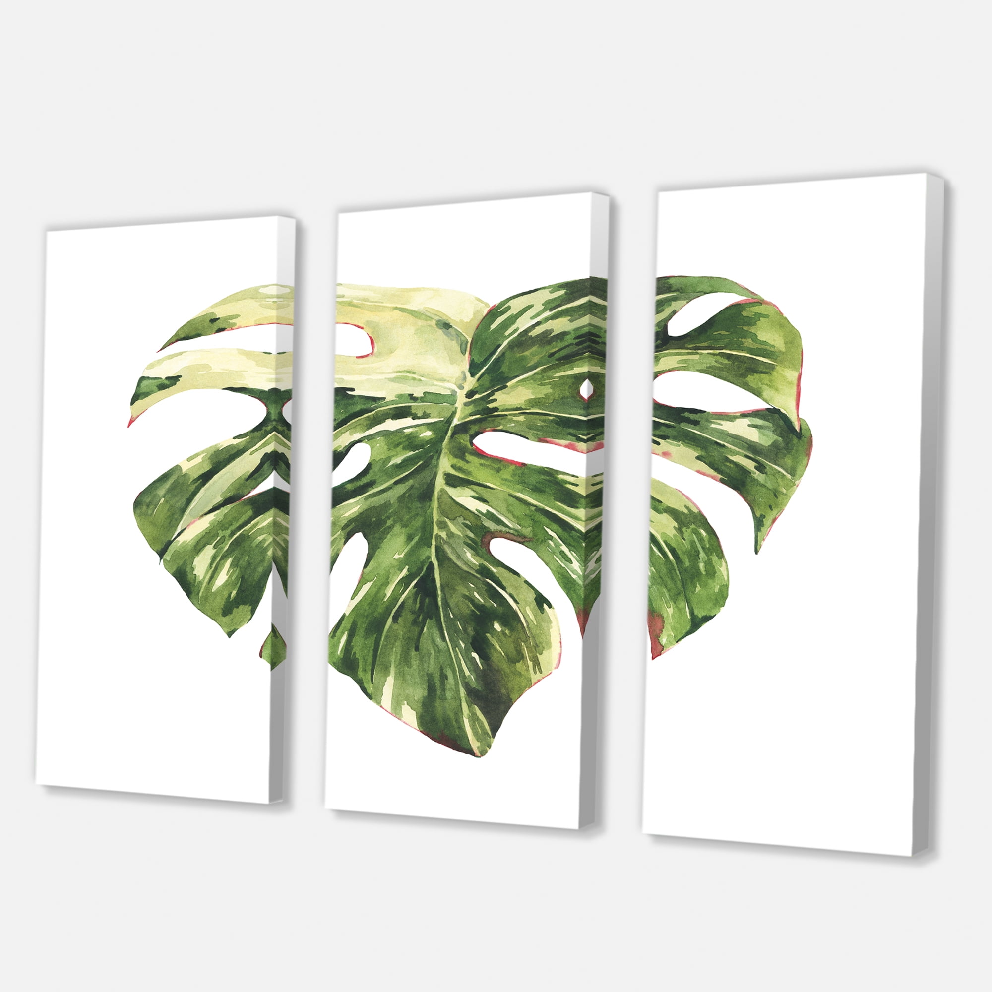 Tropical Green Leaves On White In Summer Times III 28 in x 36 in Painting Canvas Art Print, by Designart
