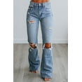 thumbnail image 5 of Thea Flying Monkey Women's High Rise Flare Jeans, Distressed 90s Fit, Medium Wash, 5 of 8